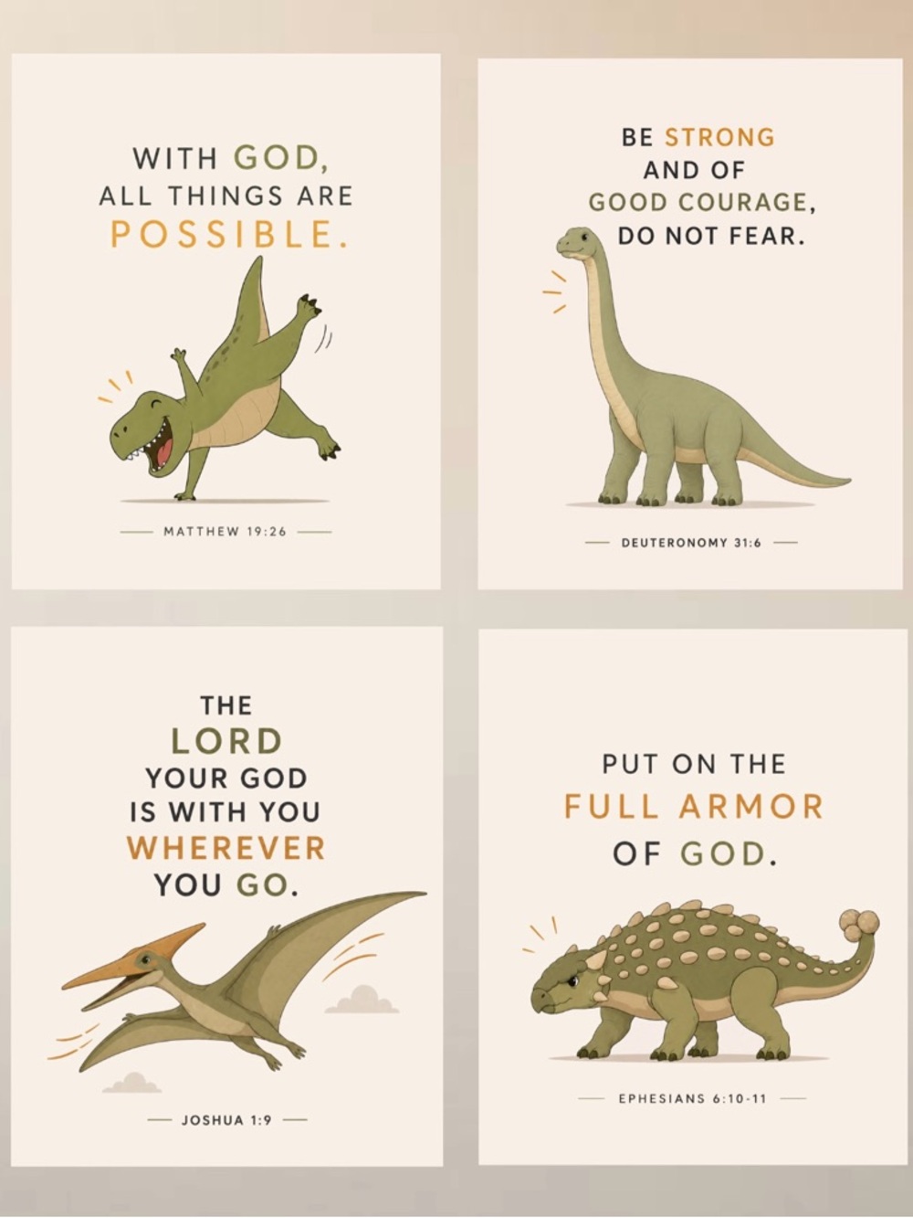 DDS 4-Set, Art Prints, 8x10, Bible Verse, Paper Print, Unframed, Children’s